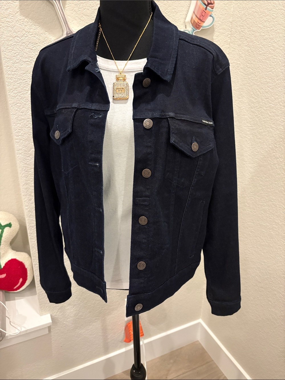New Calvin Klein Dark Navy Denim Jean Jacket Large L
